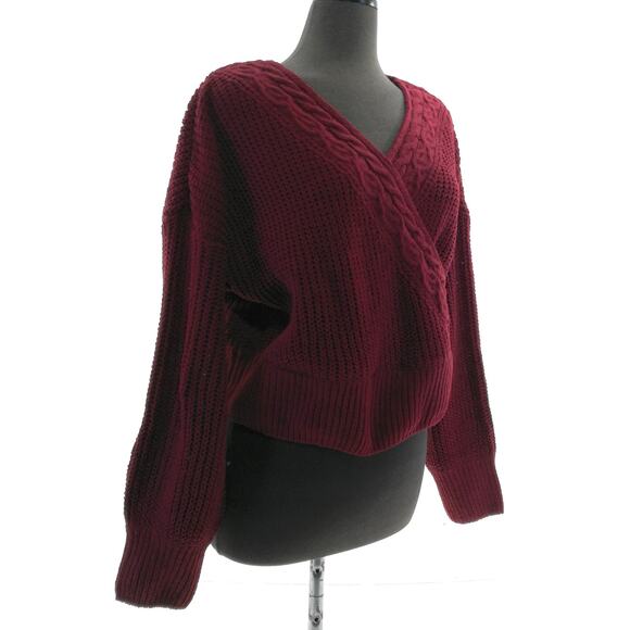 Derek Heart Burgundy Cropped V-Neck Sweater - Women's Plus Size 3X - Cozy Warm - Picture 1 of 6